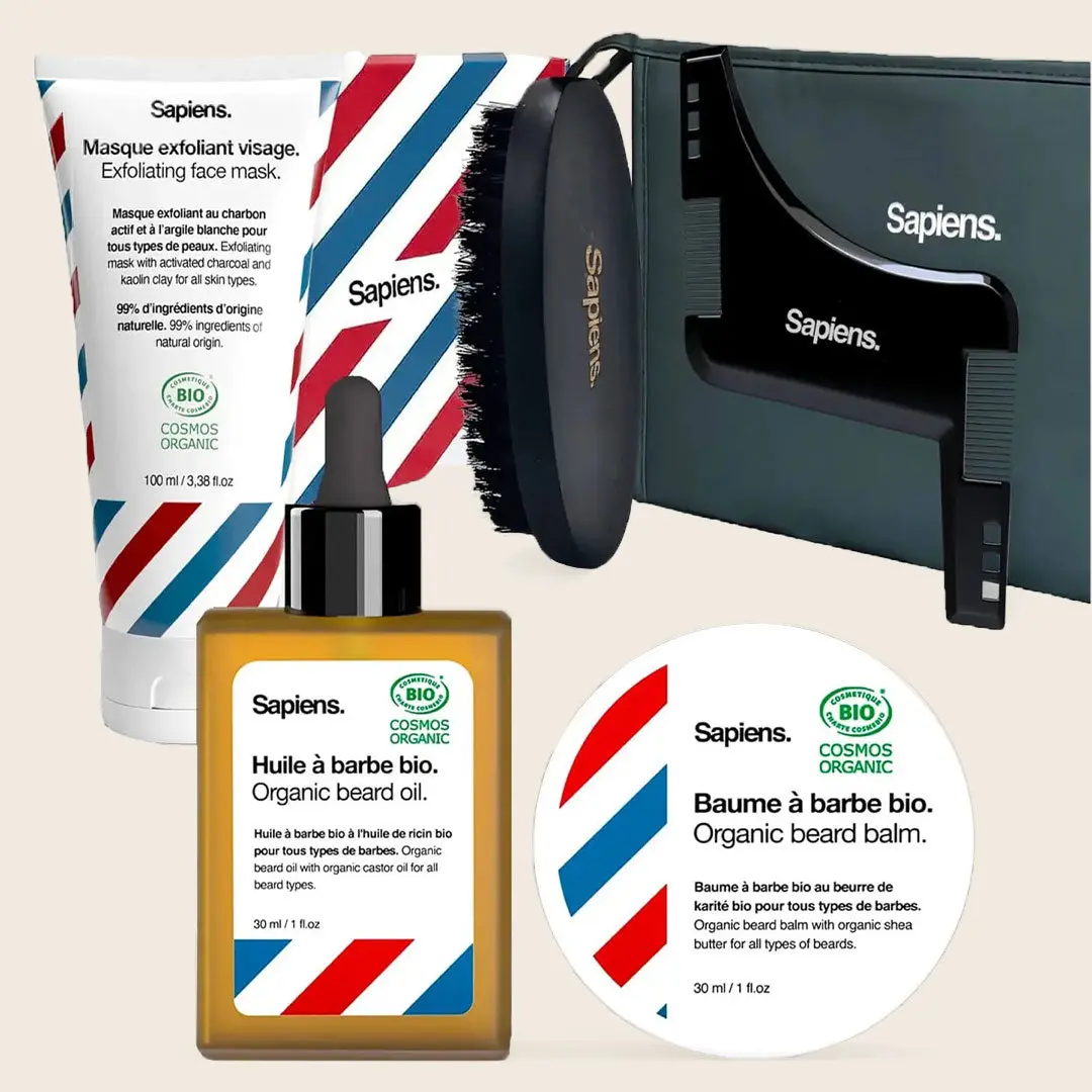 Coffret Barbe – Soins Intenses – Sapiens - Vue de face sur fond beige
