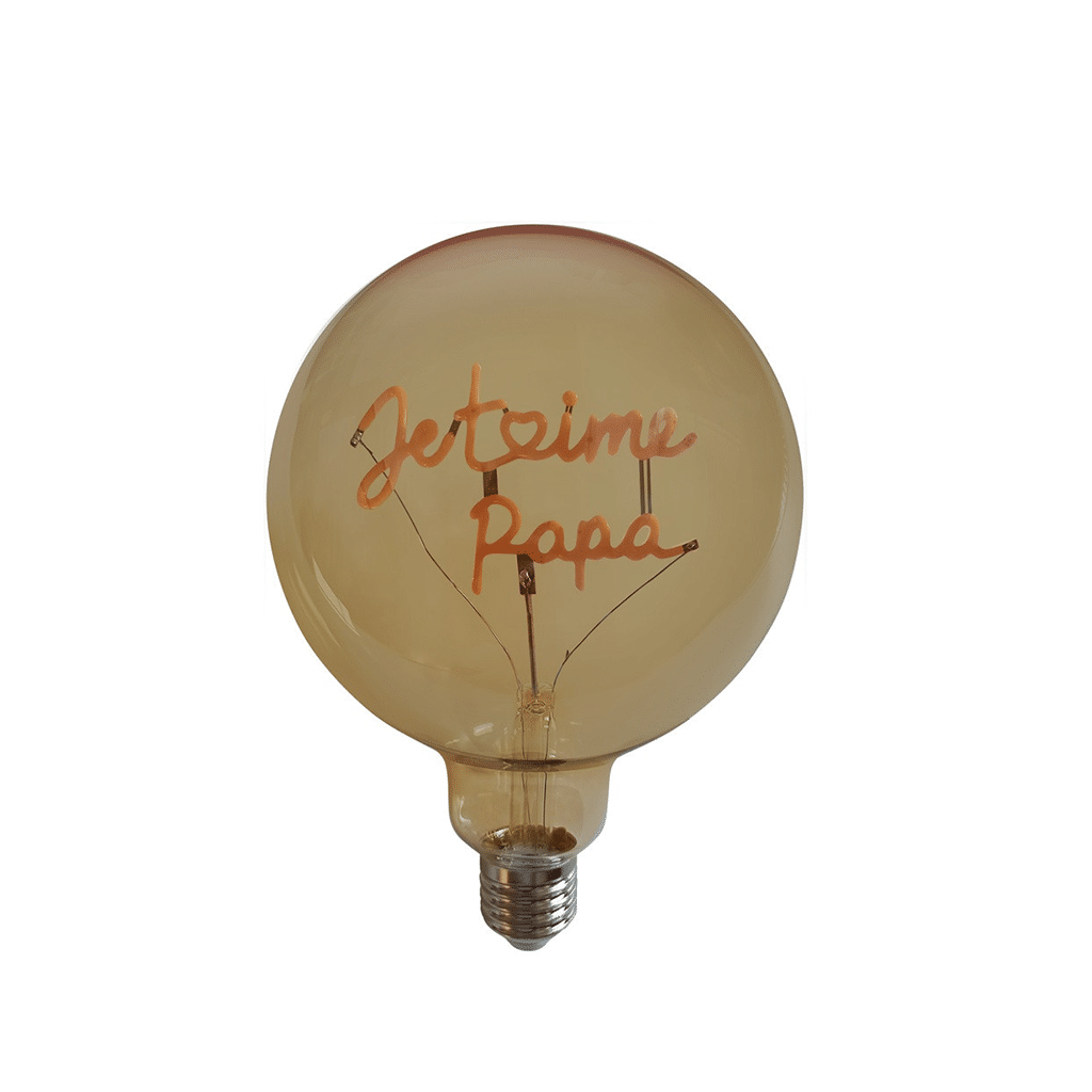ampoule LED "Je t'aime papa", vue de face sur fond blanc