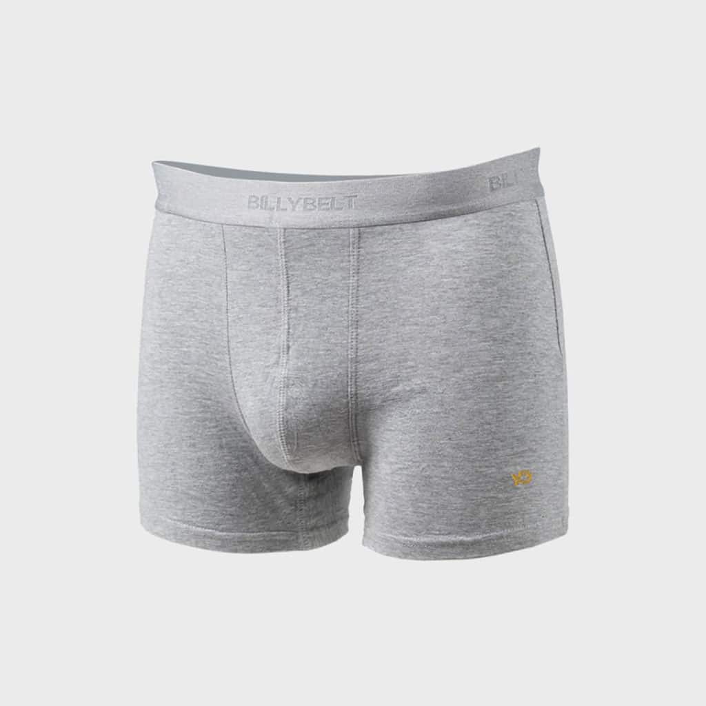 un boxer en coton biologique gris clair Billybelt, vue de face sur fond blanc
