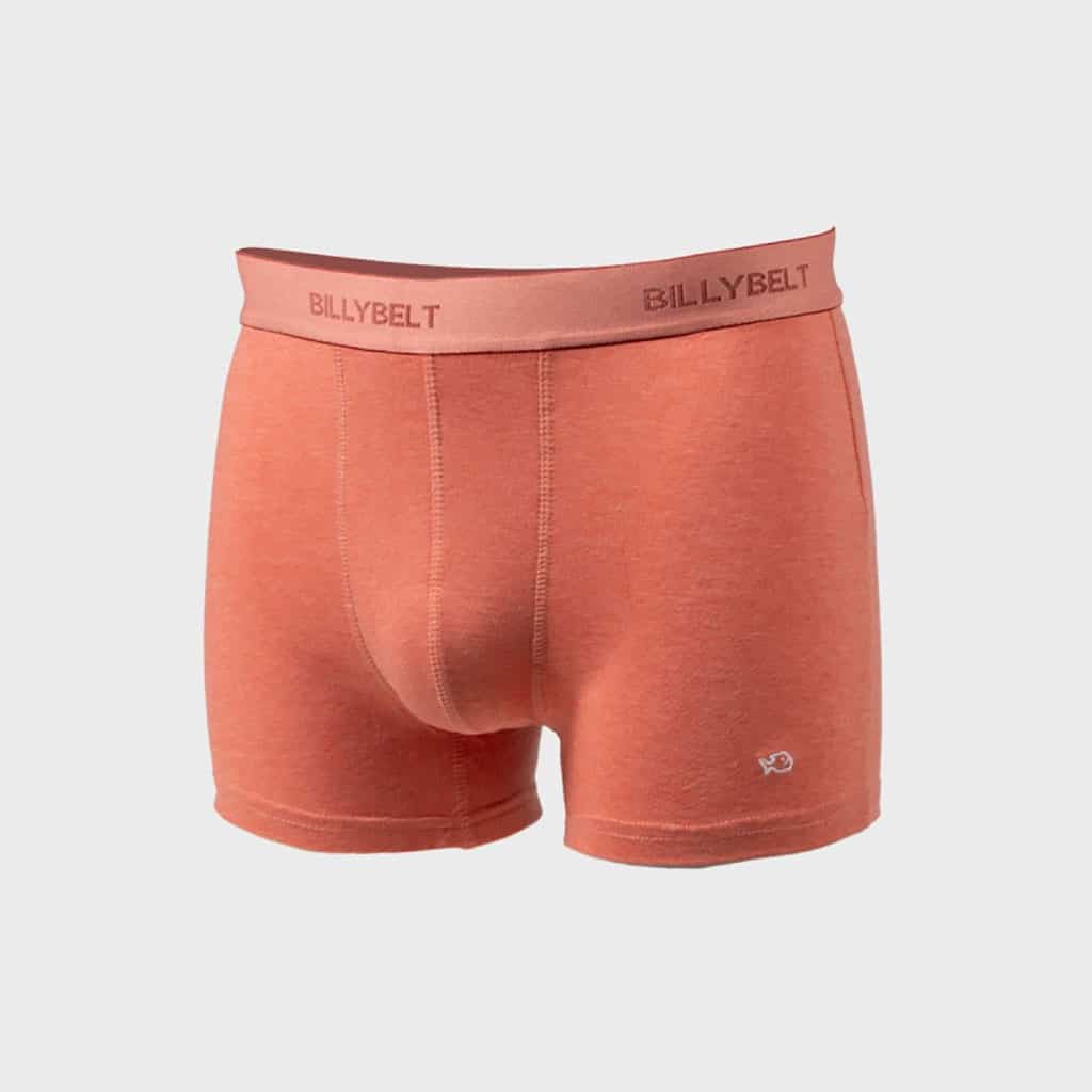 un boxer en coton biologique rouge corail Billybelt, vue de face sur fond blanc