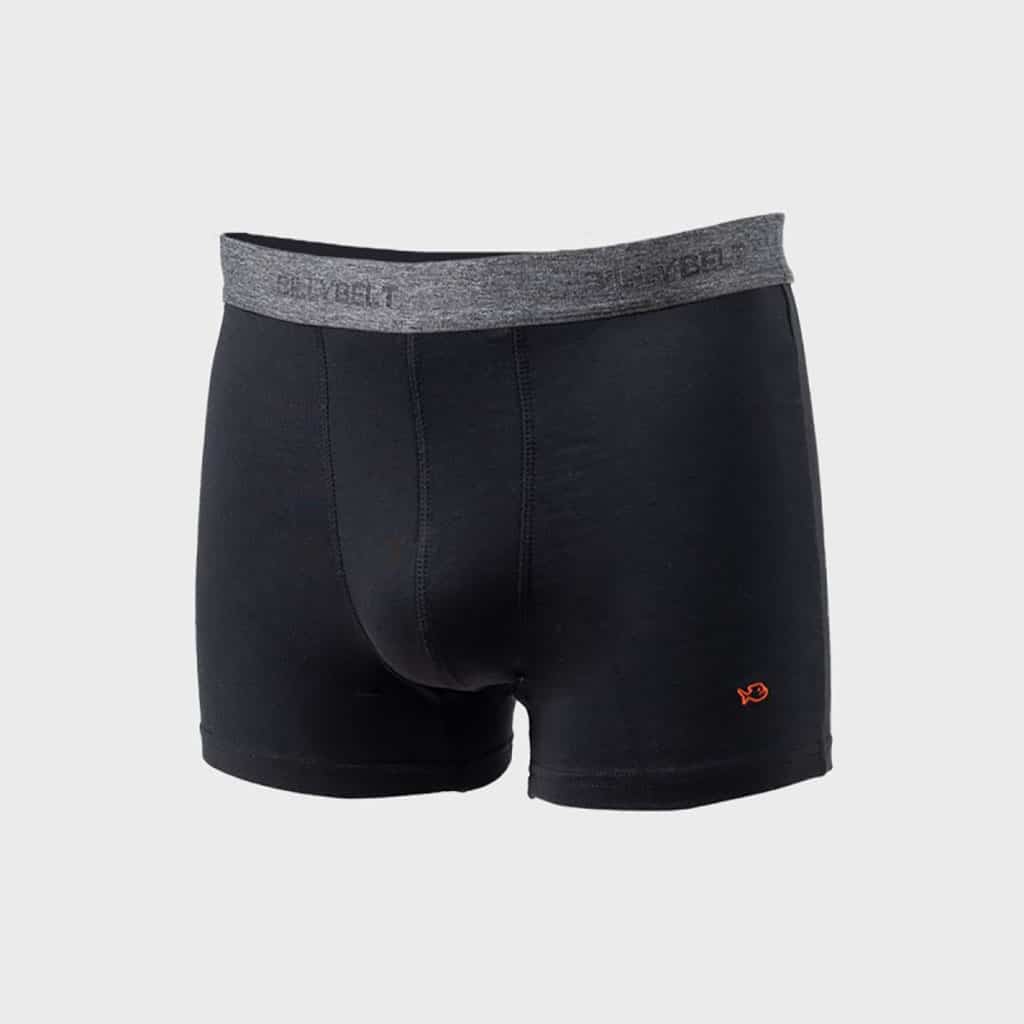un boxer en coton biologique noir Billybelt, vue de face sur fond blanc