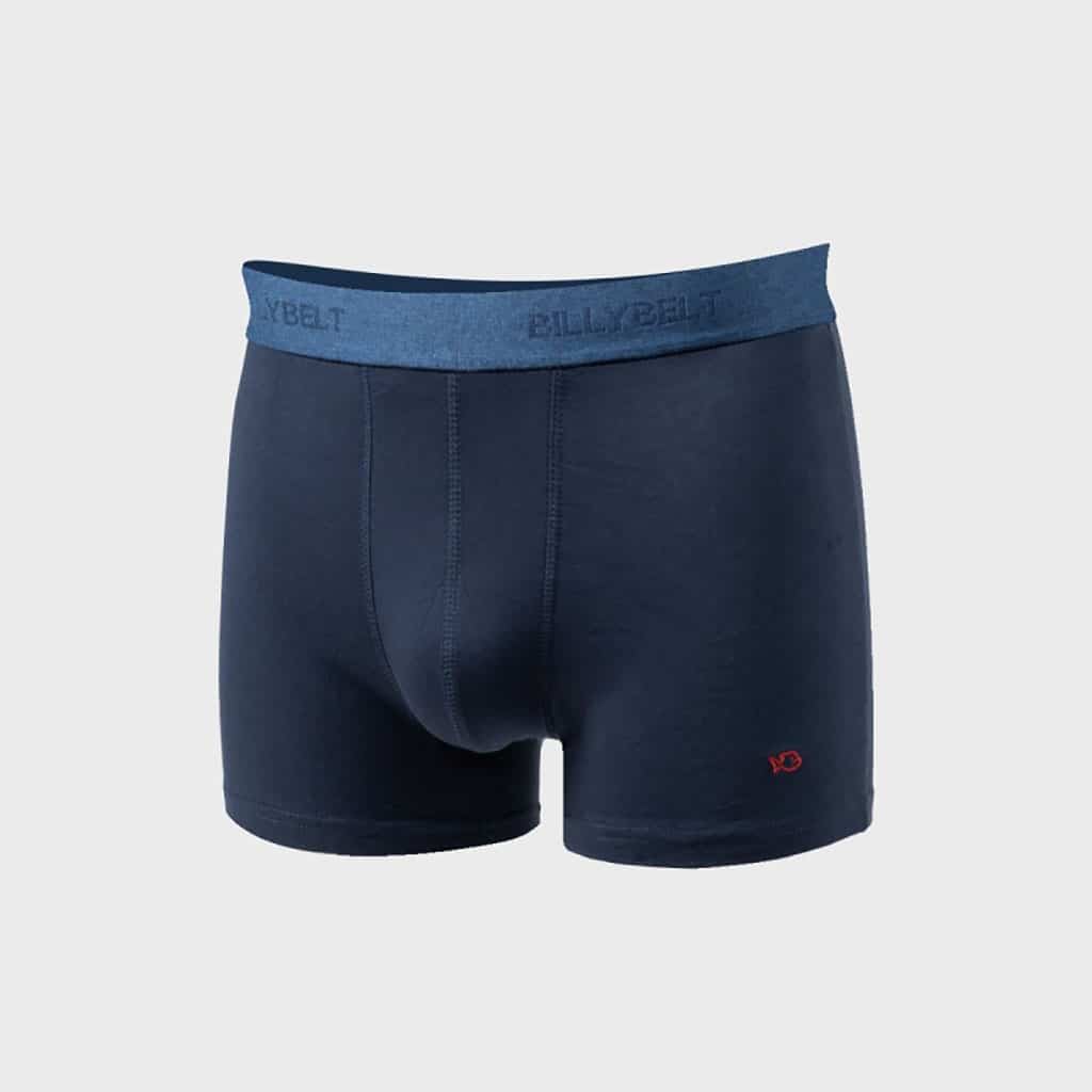 un boxer en coton biologique bleu marine Billybelt, vue de face sur fond blanc