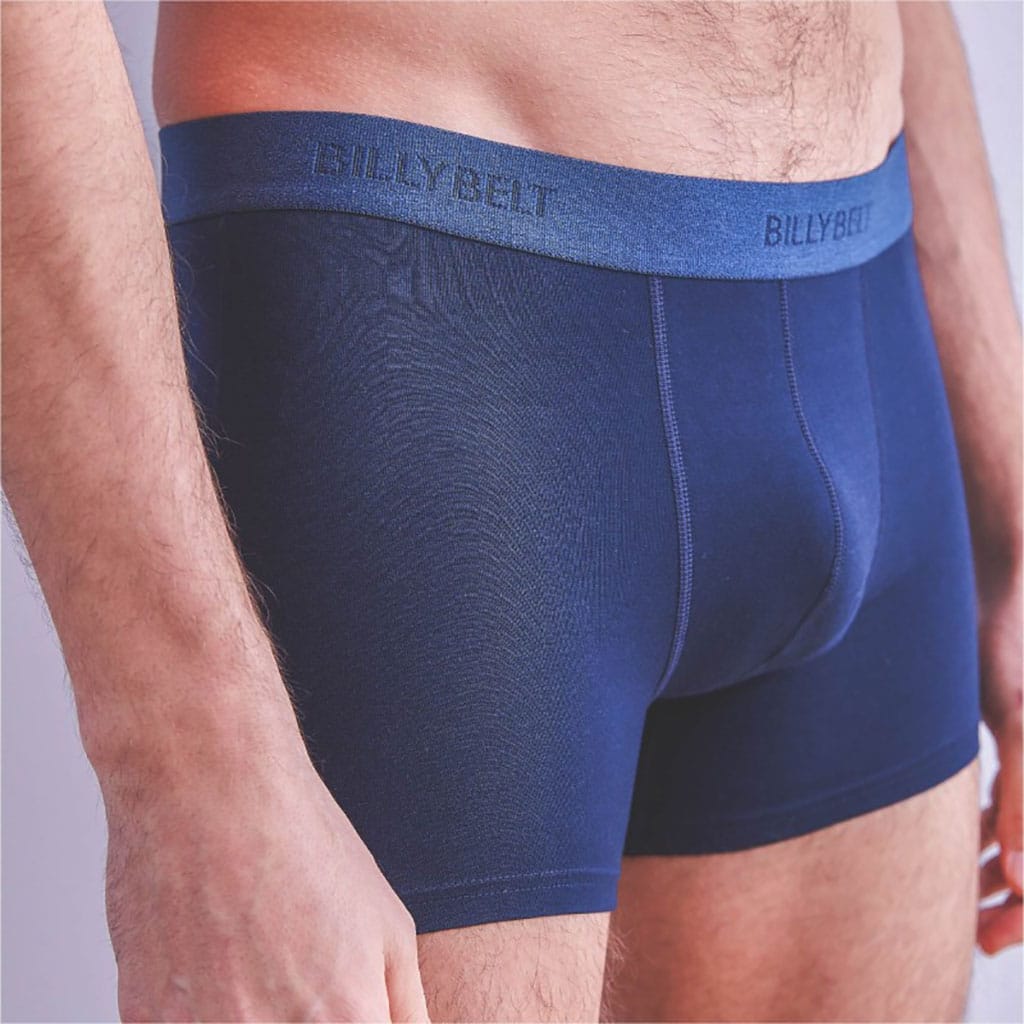 un boxer en coton biologique bleu marine Billybelt, vue de côté