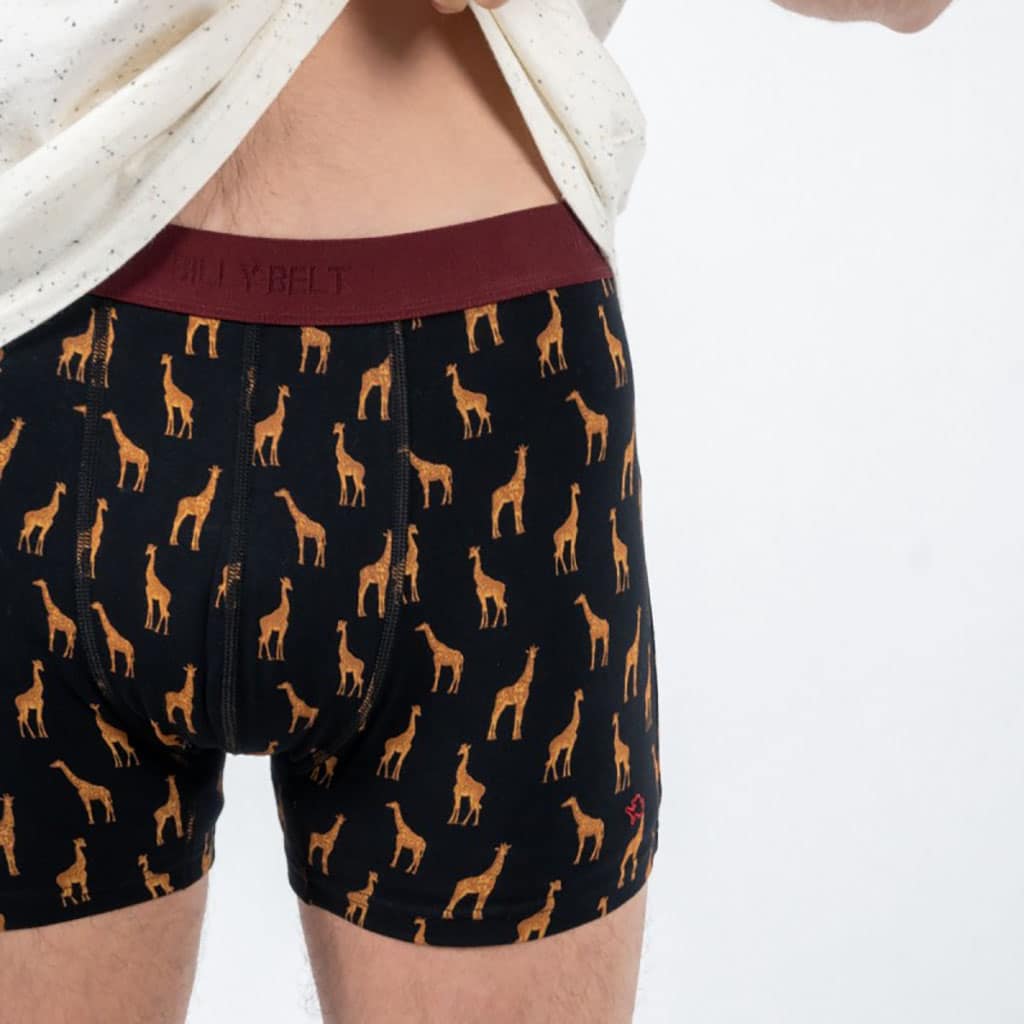 un boxer en coton biologique "Girafe" Billybelt, vue de face
