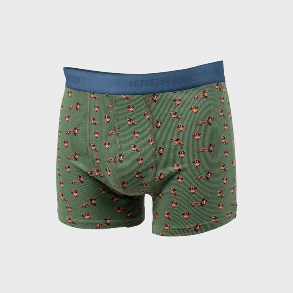 un boxer en coton biologique "Teckel" Billybelt, vue de face sur fond blanc