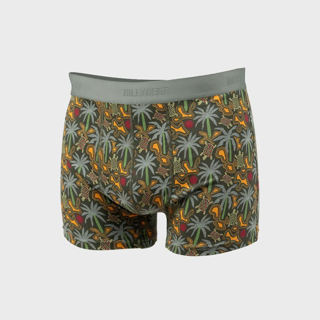 un boxer en coton biologique "Tropical" Billybelt, vue de face sur fond blanc
