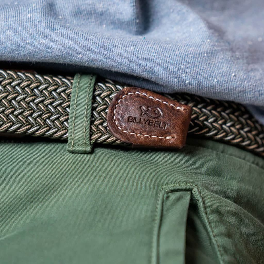 une ceinture élastique tressée "Québec" Billybelt, zoom sur le cuir