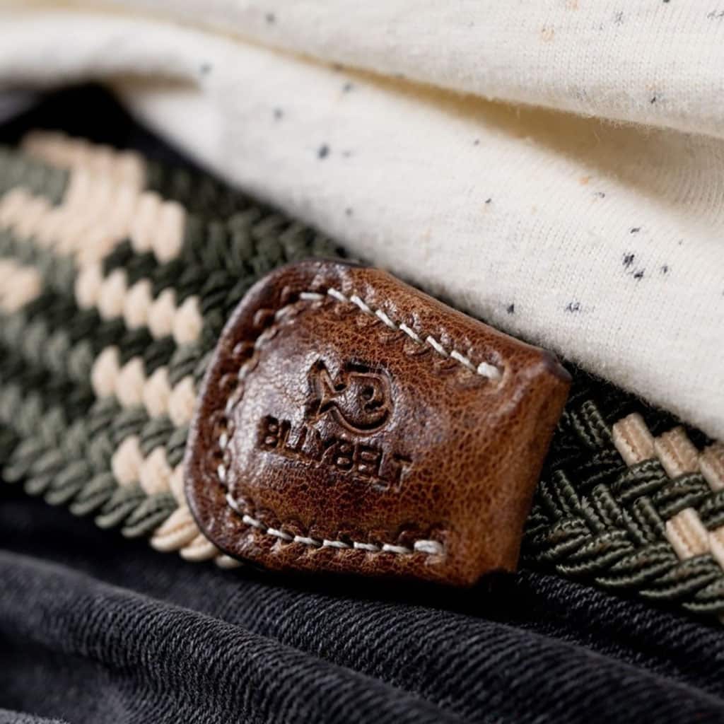 une ceinture élastique tressée "Amazonie" Billybelt, zoom sur le cuir