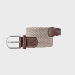 une ceinture élastique tressée beige sable Billybelt, vue de face sur fond blanc
