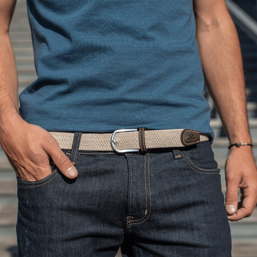 une ceinture élastique tressée beige sable Billybelt, vue de face