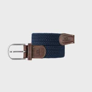 une ceinture élastique tressée bleu ardoise Billybelt, vue de face sur fond blanc