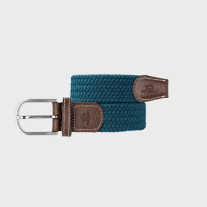 une ceinture élastique tressée bleu caraïbe Billybelt, vue de face sur fond blanc