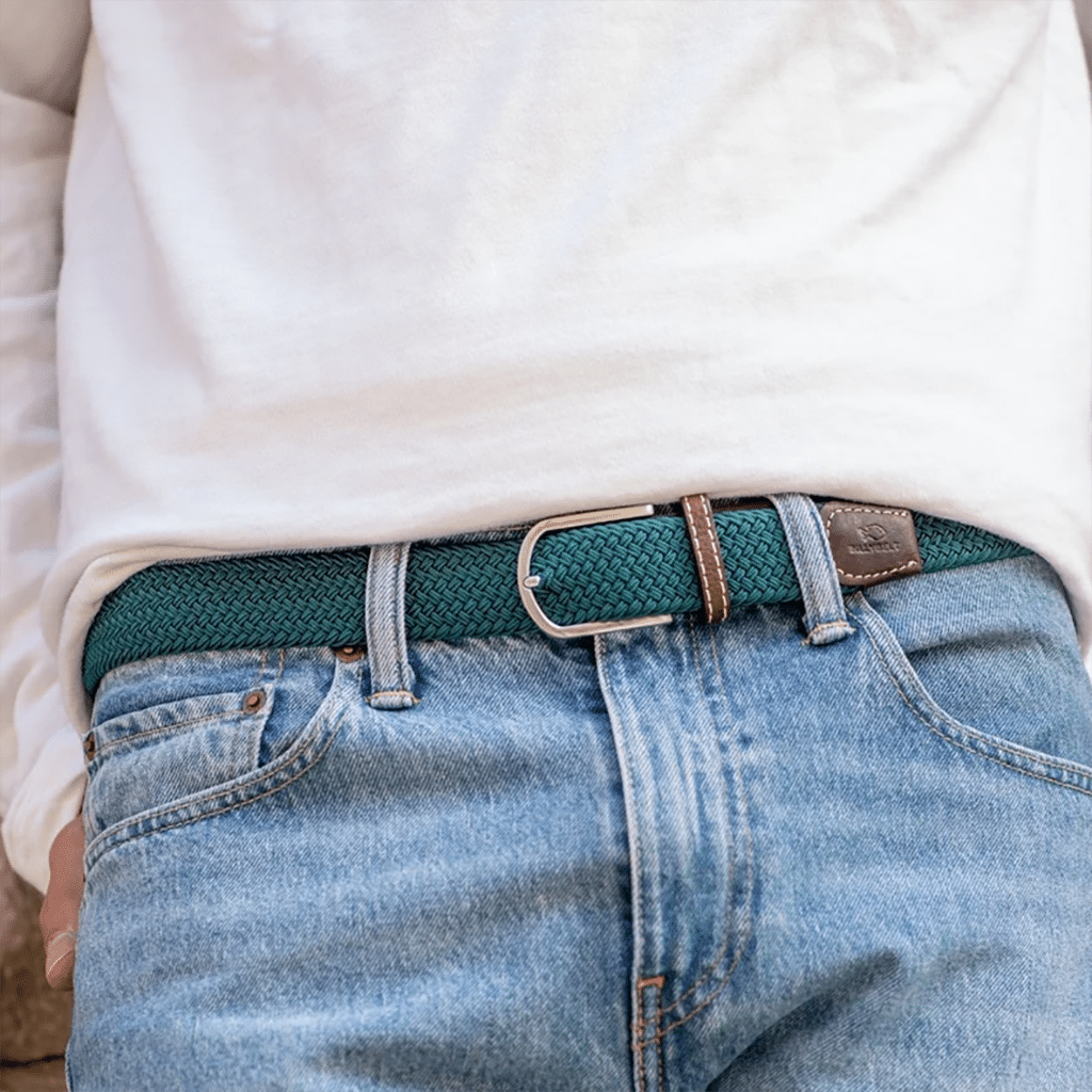 une ceinture élastique tressée bleu caraïbe Billybelt, vue de face