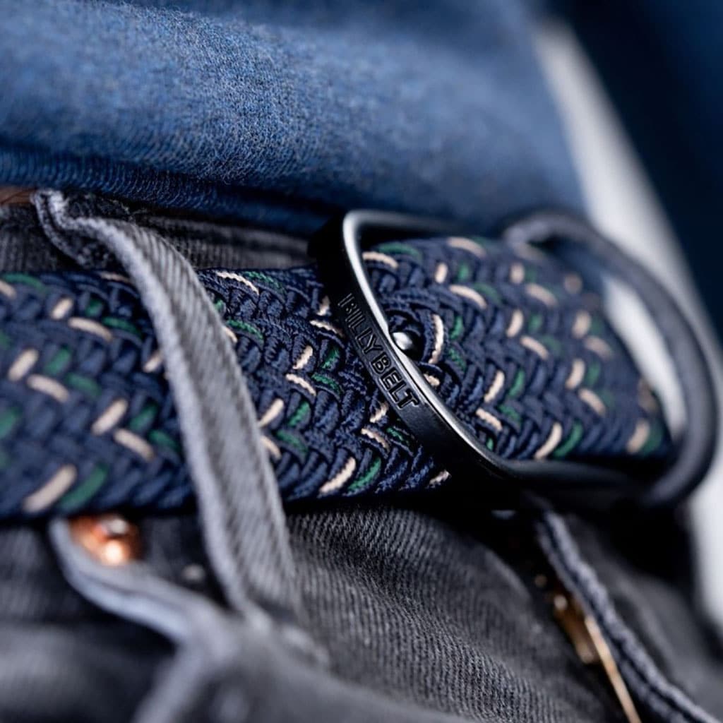 une ceinture élastique tressée "Knokke" Billybelt, zoom sur la boucle