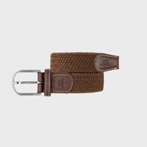 Une ceinture élastique tressée marron camel Billybelt, vue de face sur fond blanc