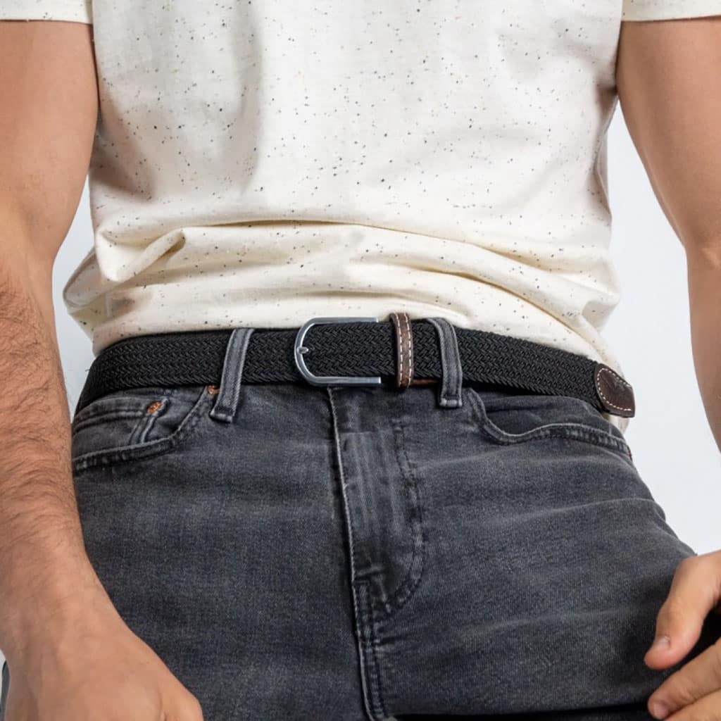une ceinture élastique tressée noir réglisse Billybelt, vue de face
