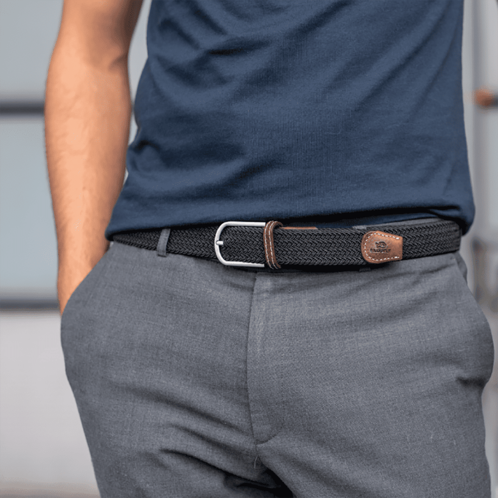 une ceinture élastique tressée noir réglisse Billybelt, vue de face
