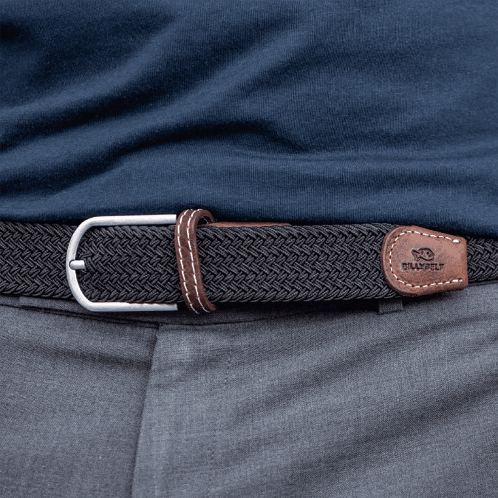 une ceinture élastique tressée noir réglisse Billybelt, vue de face