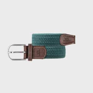 une ceinture élastique tressée pin vert Billybelt, vue de face sur fond blanc