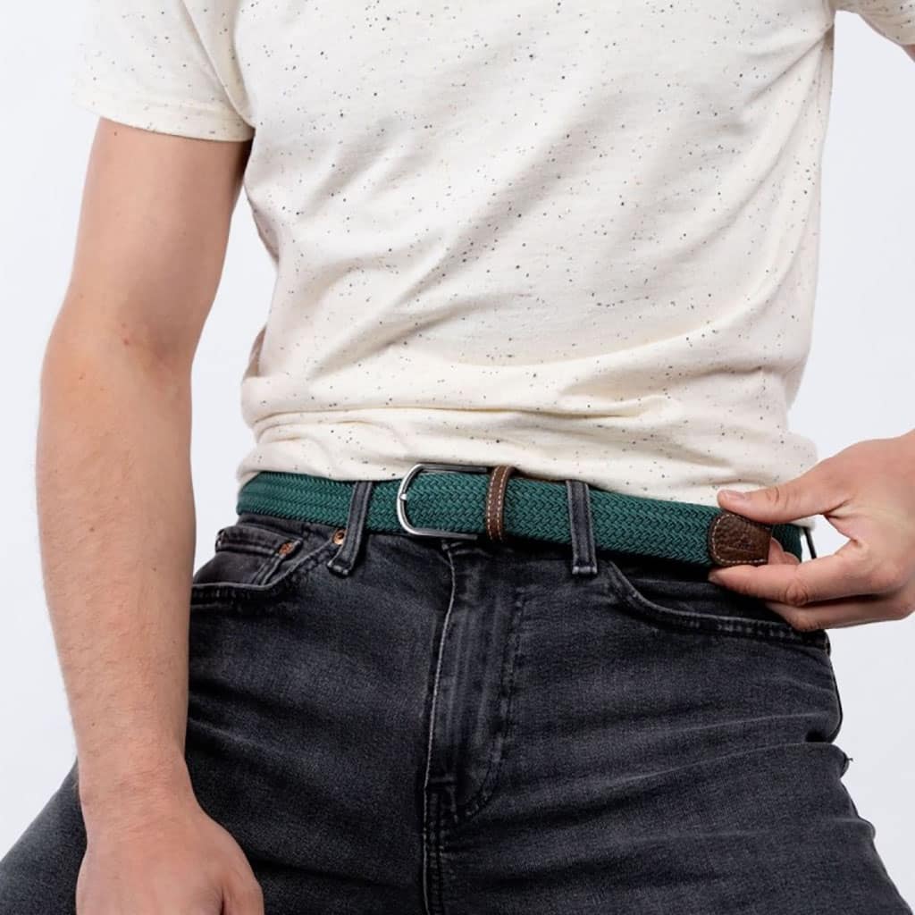 une ceinture élastique tressée pin vert Billybelt, vue de face