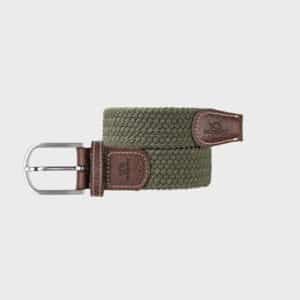 une ceinture élastique tressée vert armé Billybelt, vue de face sur fond blanc