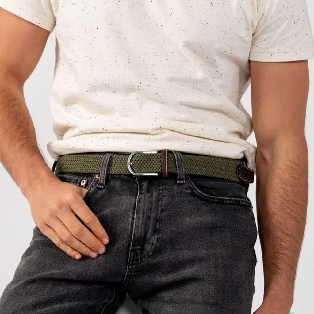 une ceinture élastique tressée vert armé Billybelt, vue de face