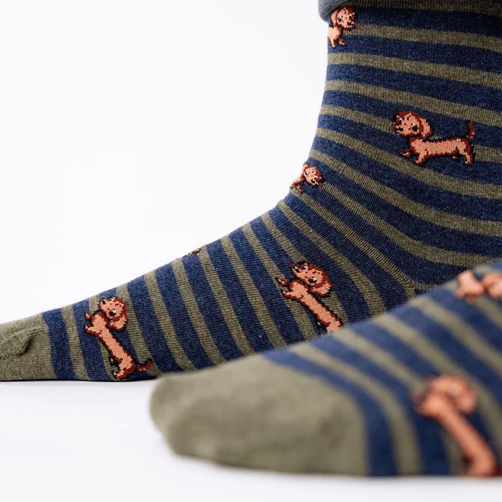 une paire de chaussettes en coton peigné "teckel" Billybelt, zoom sur le motif