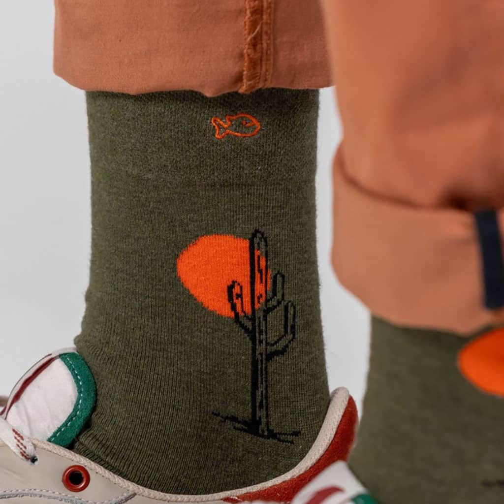 une paire de chaussette en coton peigné "saguaro" Billybelt, zoom sur le motif