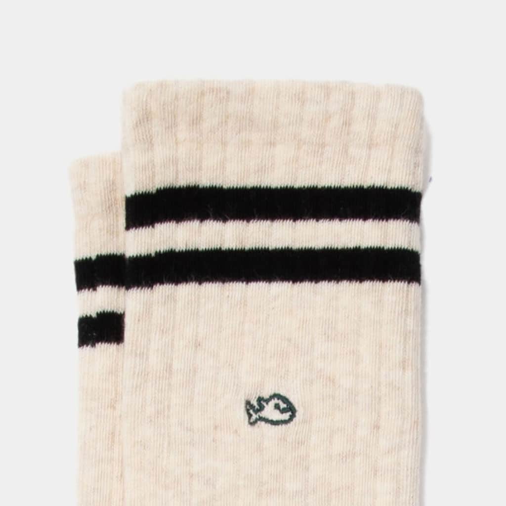 une paire de chaussette en coton peigné retro beige chiné et noir Billybelt, zoom sur le tissu