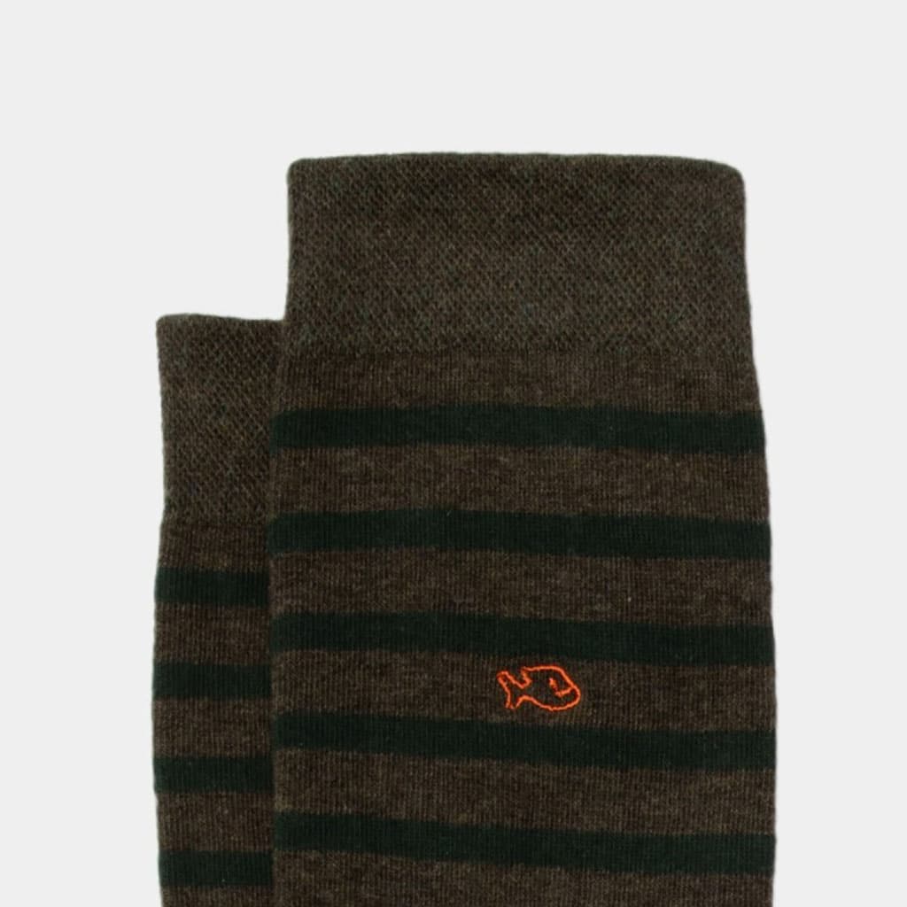 une paire de chaussettes en coton peigné à rayures larges kaki Billybelt, zoom sur le tissu