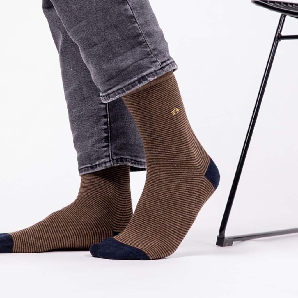 une paire de chaussettes en coton peigné rayées "hazelnut" Billybelt, vue de face