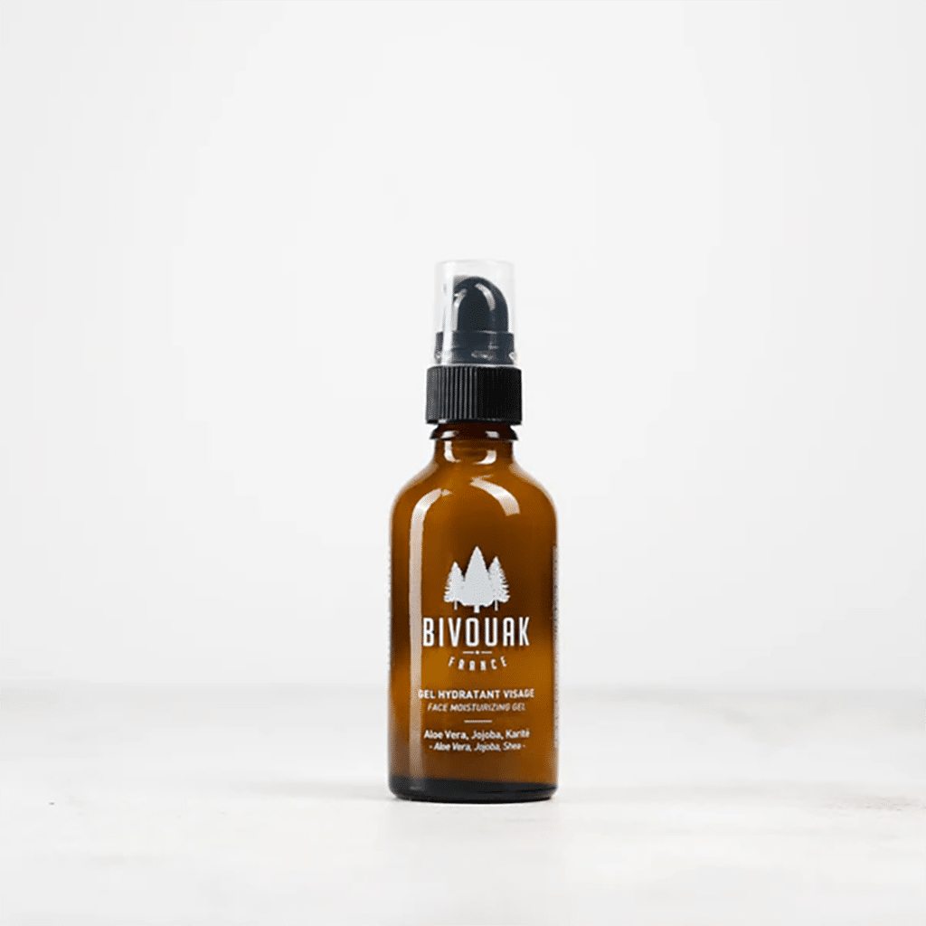 un gel hydratant pour le visage bio Bivouak, vue de face sur fond blanc