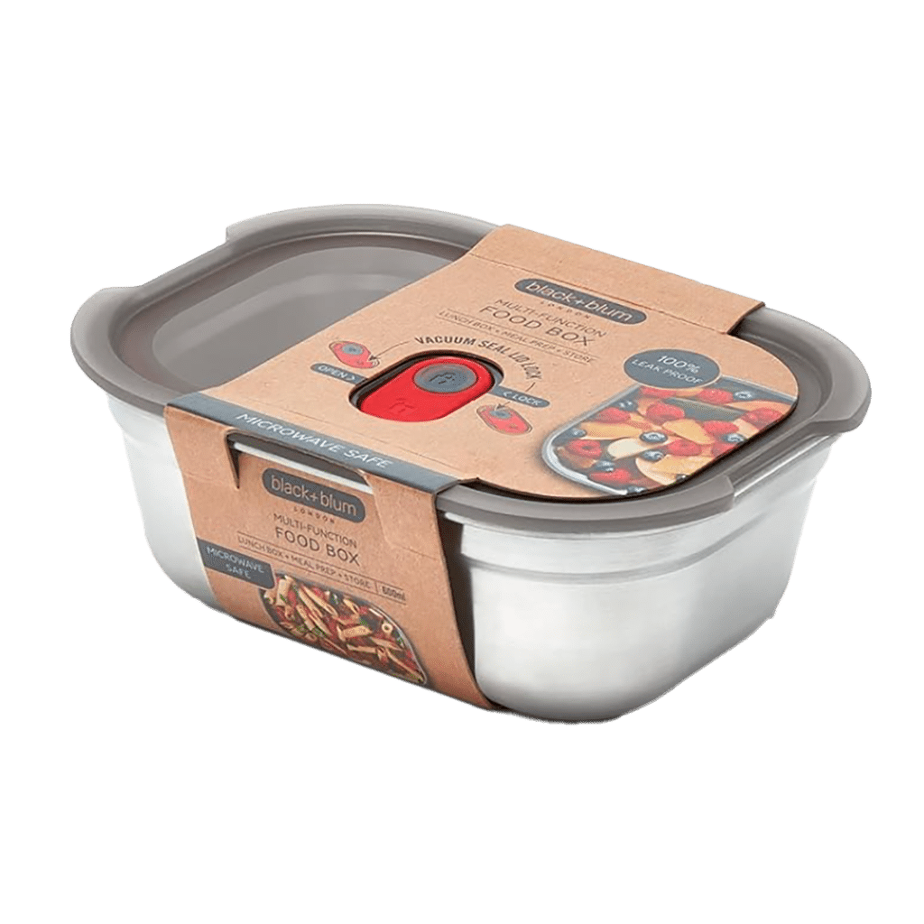 une boîte repas 600ml acier inoxydable Black+Blum, vue de face sur fond blanc