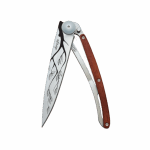 Couteau de poche titane 37g - Bois corail - Arbre, Deejo, vue de face sur fond blanc