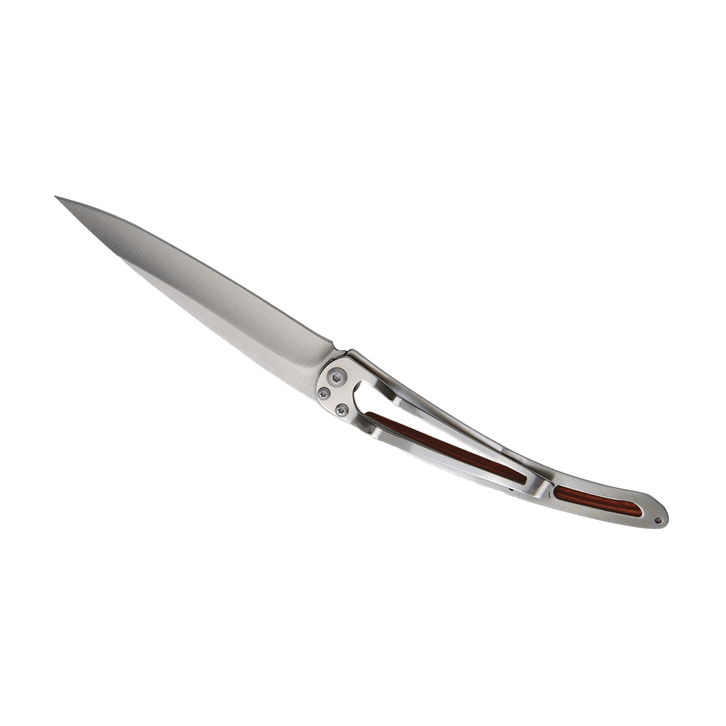 Couteau de poche titane 37g - Bois corail - Arbre, Deejo, vue de dos sur fond blanc