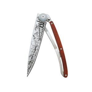 Couteau de poche titane 37g - Bois corail - Montagne, Deejo, vue de face sur fond blanc