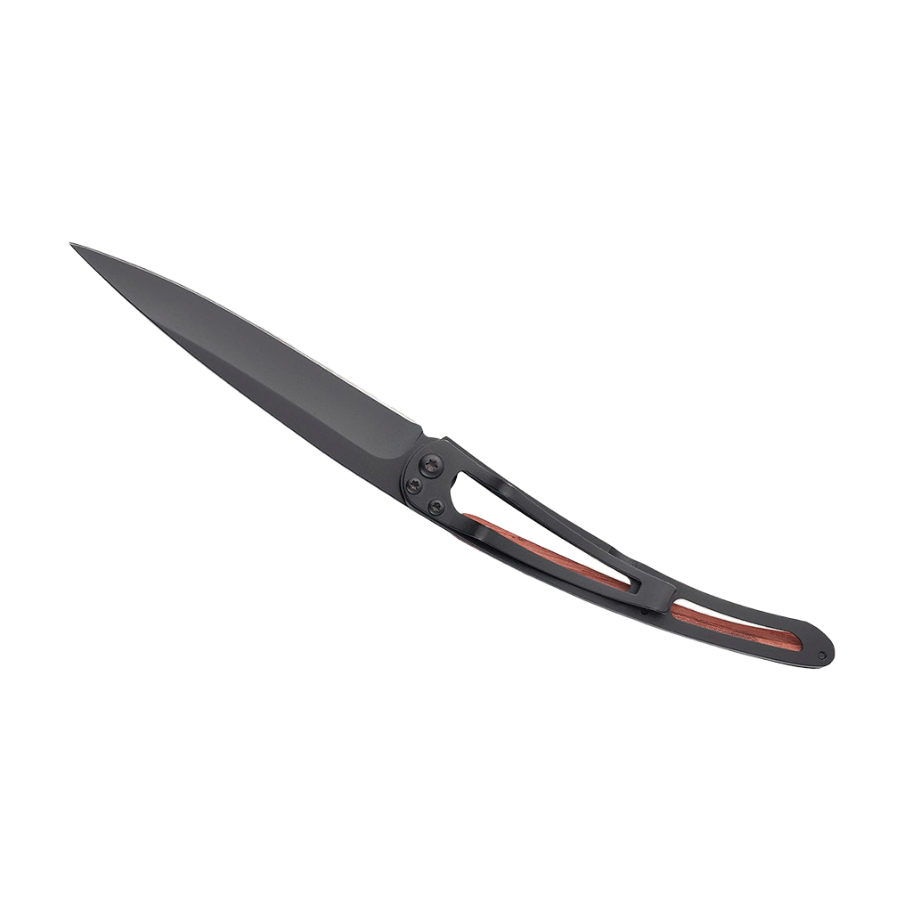 Couteau de poche titane 37g - Bois corail - Polynésien, Deejo, vu de dos sur fond blanc