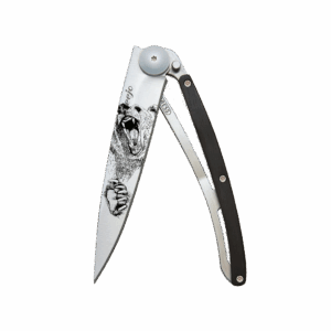Couteau de poche titane 37g - Ébène - Grizzli, Deejo, vue de face sur fond blanc