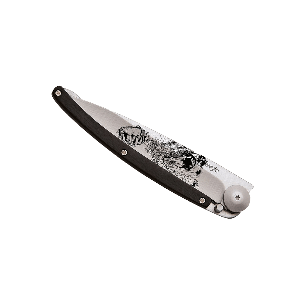 Couteau de poche titane 37g - Ébène - Grizzli, Deejo, vue de face sur fond blanc