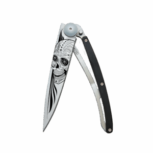 Couteau de poche titane 37g - Ébène - Latino skull, Deejo, vue de face sur fond blanc