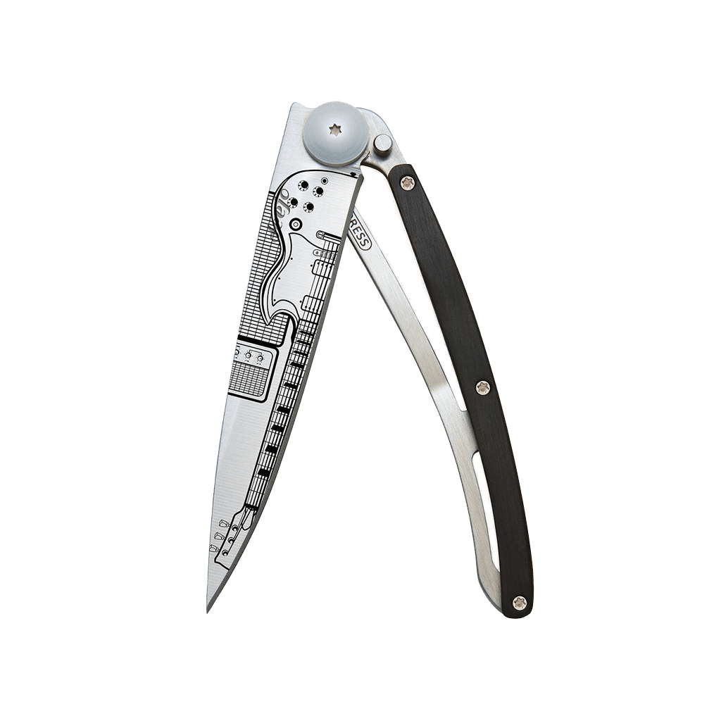 Couteau de poche titane 37g - Ébène - Rock'n roll, Deejo, vue de face sur fond blanc