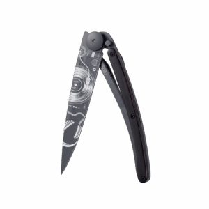 Couteau de poche titane 37g - Ébène - Vinyle, Deejo, vue de face sur fond blanc