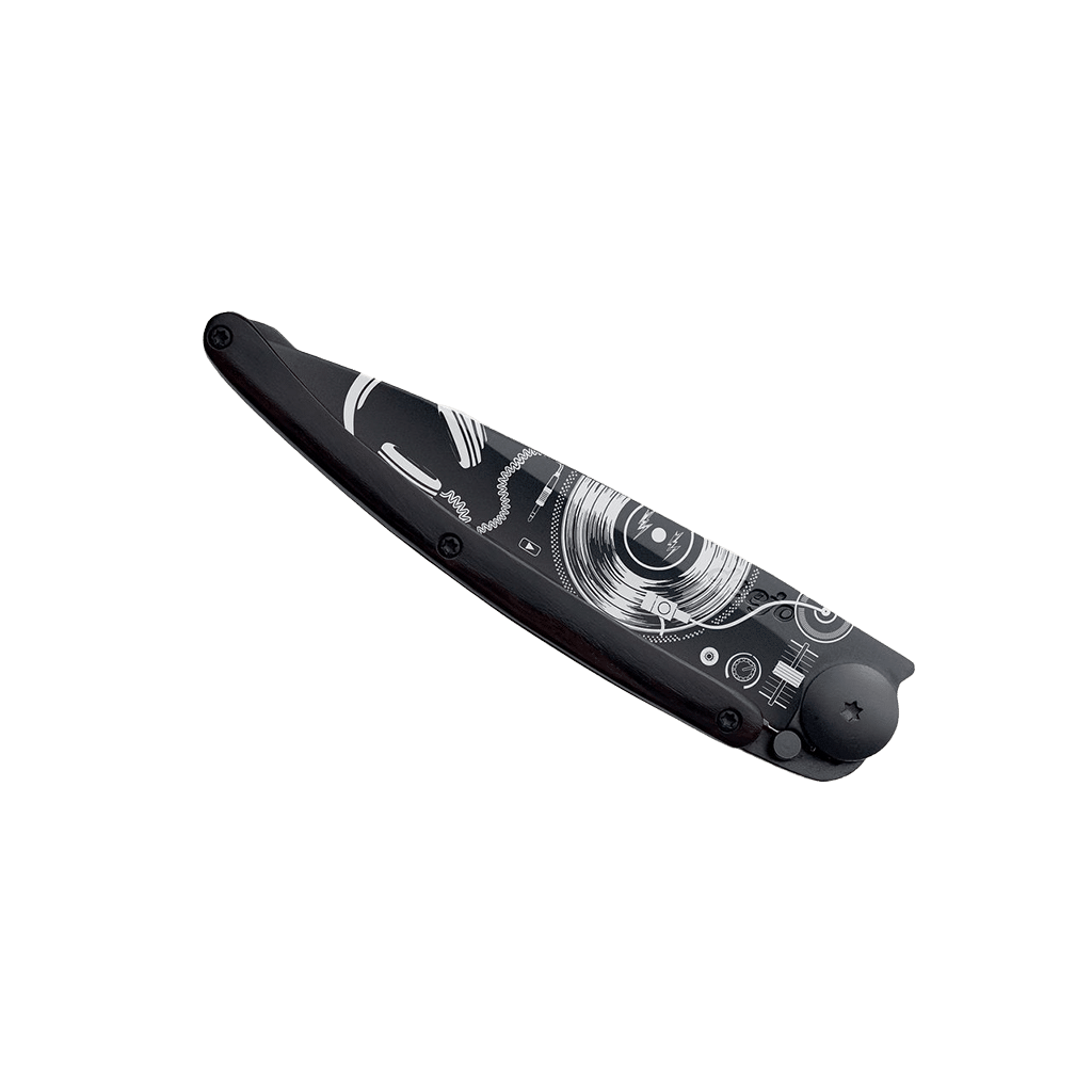 Couteau de poche titane 37g - Ébène - Vinyle, Deejo, vue de face sur fond blanc