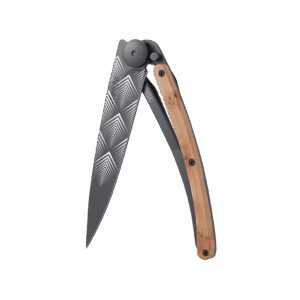 Couteau de poche titane 37g - Genévrier - Art déco, Deejo, vue de face sur fond blanc