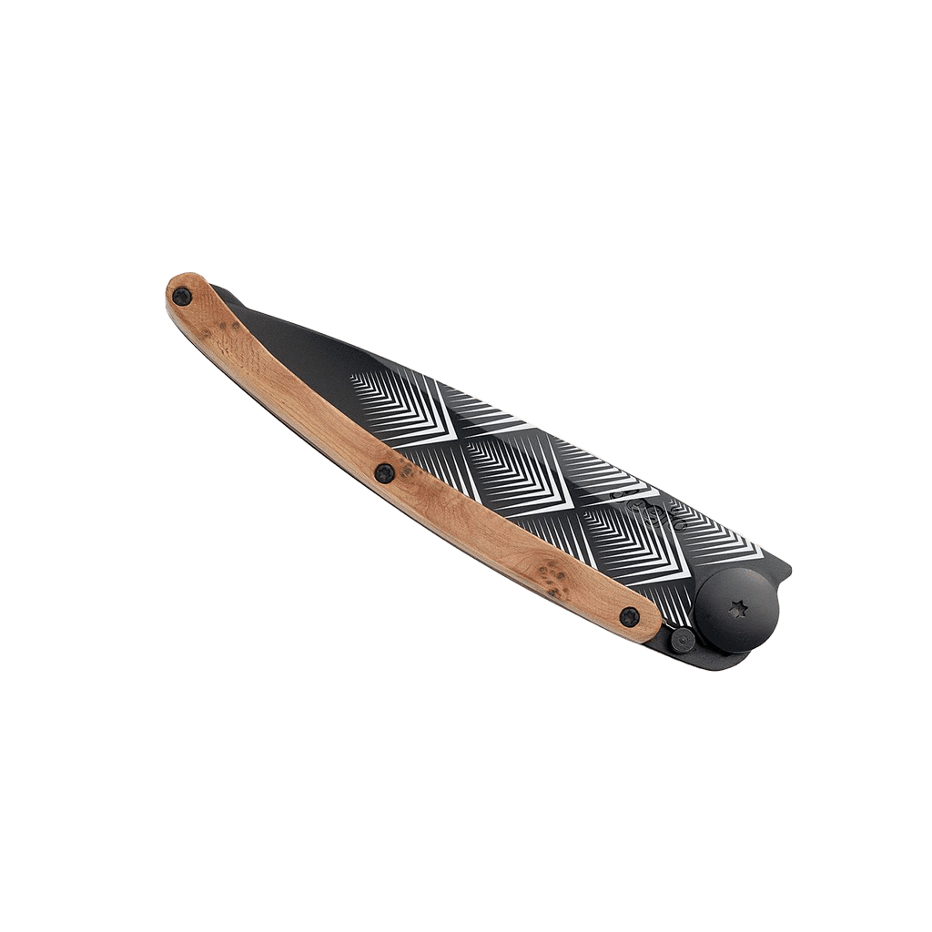 Couteau de poche titane 37g - Genévrier - Art déco, Deejo, vue de face sur fond blanc