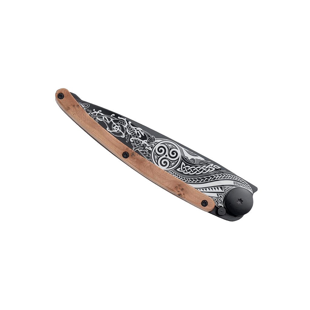 Couteau de poche titane 37g - Genévrier - Celte, Deejo, vue de face sur fond blanc