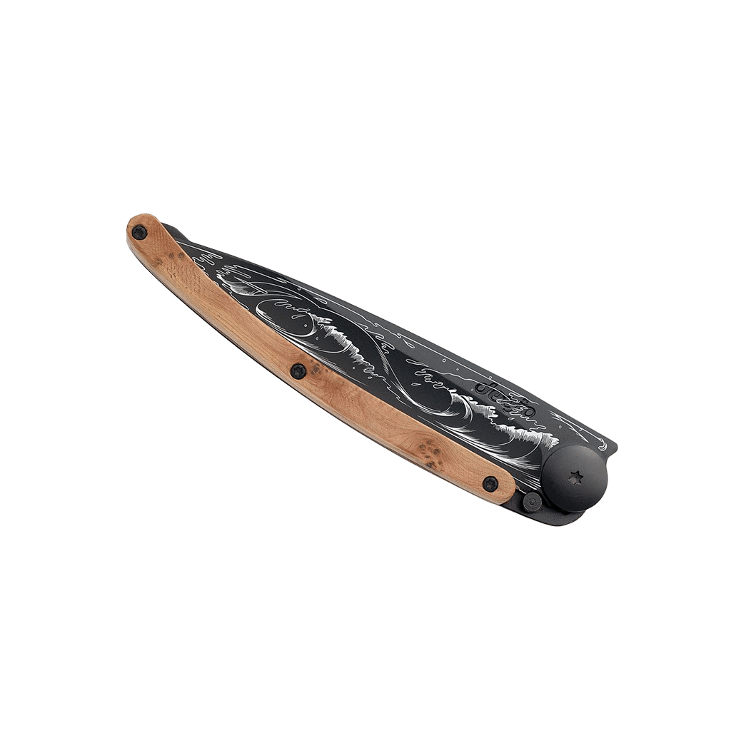 Couteau de poche titane 37g - Genévrier - Vague, Deejo, vue de face sur fond blanc