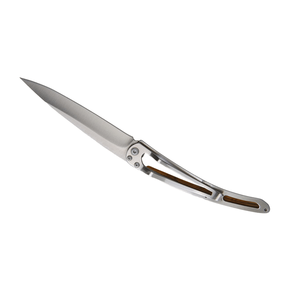 Couteau de poche titane 37g - Olivier - Phare, Deejo, vue de dos sur fond blanc