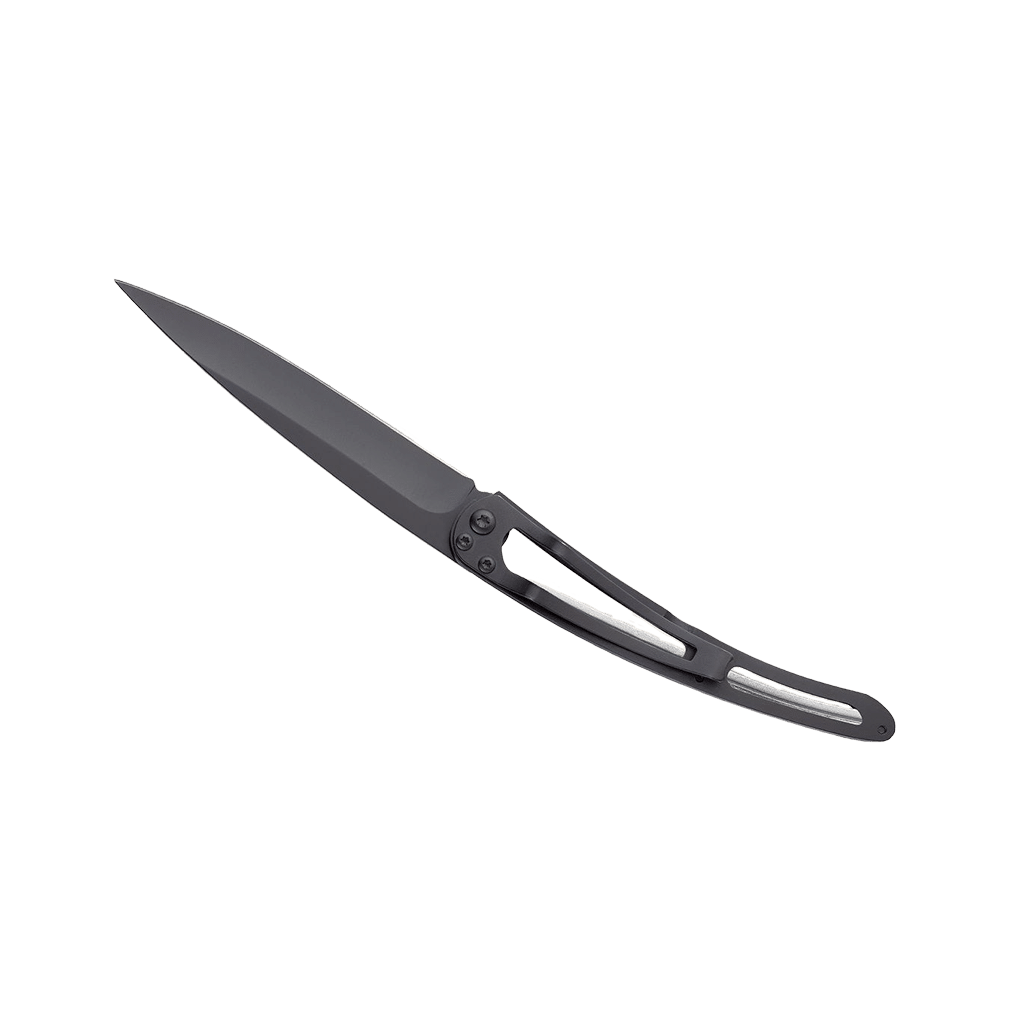 Couteau de poche black aluminium 37g - Gris clair - Quadratique, Deejo, vue de dos sur fond blanc