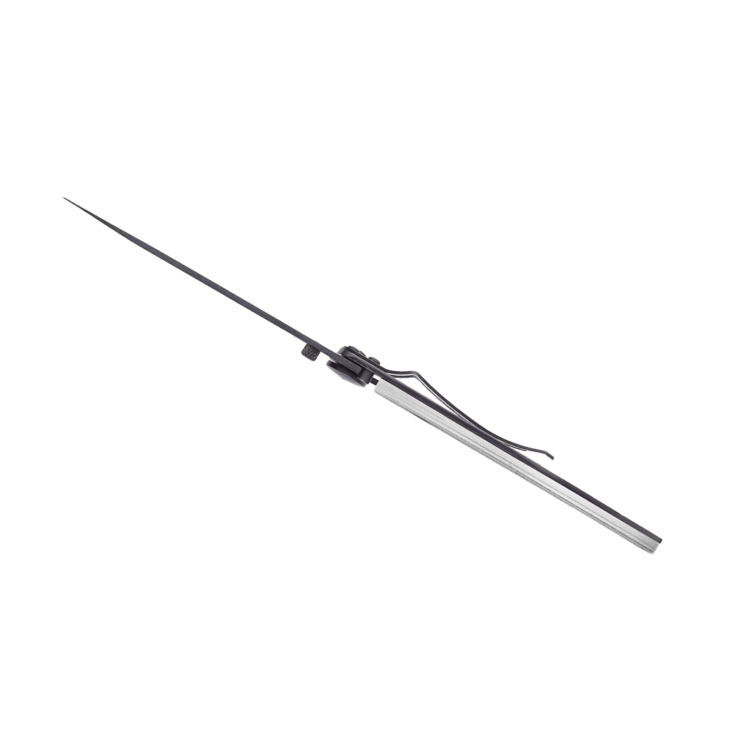 Couteau de poche black aluminium 37g - Gris clair - Quadratique, Deejo, vue de côté sur fond blanc